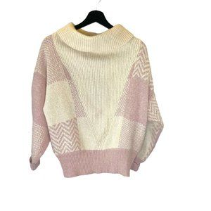 Vintage 90s Pink Cream Drape Neck Oversized Knit Pullover Sweater Small